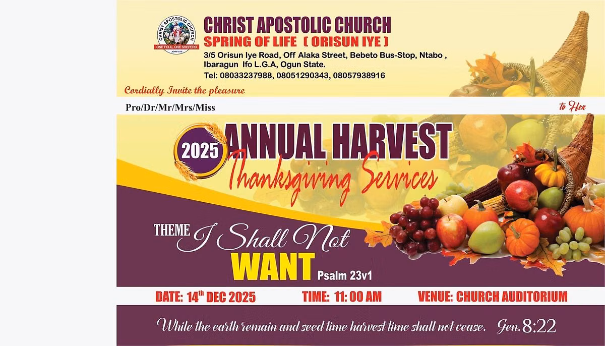 SPRING ANNUAL HARVEST THANKSGIVING